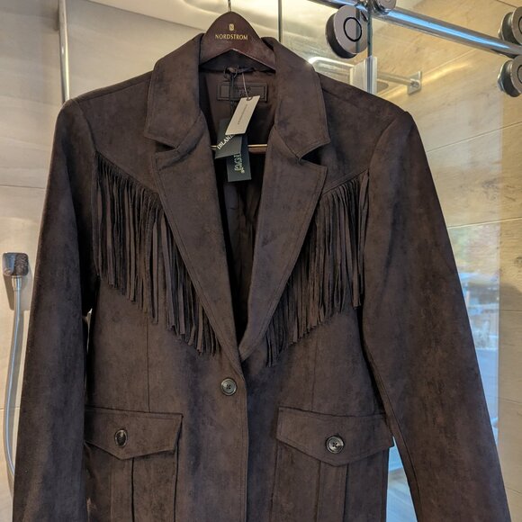 NWT Anthropologie BLANKNYC Brown front FRINGE BLAZER JACKET Western sz: L - Picture 2 of 11